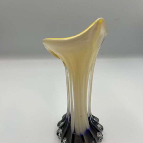 Jack In The Pulpit Art Glass Ribbed Calla Lilly Vase - Picture 4 of 8